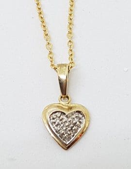 9ct Yellow Gold Diamond Dainty Heart Pendant on 9ct Gold Chain