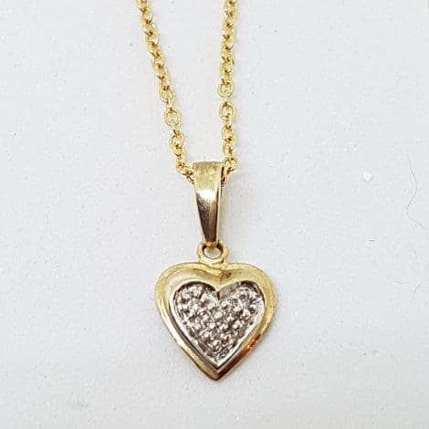 9ct Yellow Gold Diamond Dainty Heart Pendant on 9ct Gold Chain
