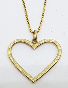 9ct Yellow Gold Large Open Ornate Heart Pendant on 9ct Gold Chain