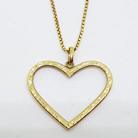 9ct Yellow Gold Large Open Ornate Heart Pendant on 9ct Gold Chain