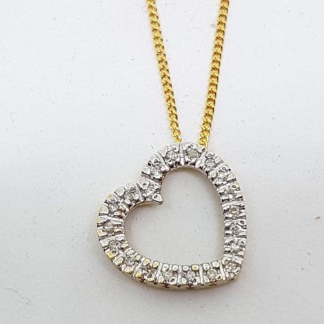 9ct Yellow Gold Diamond Heart Pendant on 9ct Gold Chain