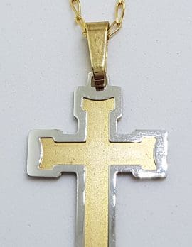 9ct Yellow Gold & White Gold Crucifix / Cross Pendant on 9ct Chain - Two Tone