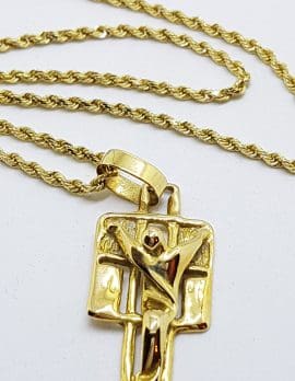 18ct Yellow Gold Crucifix / Cross Pendant on Long 18ct Chain - Large and Heavy - Unique