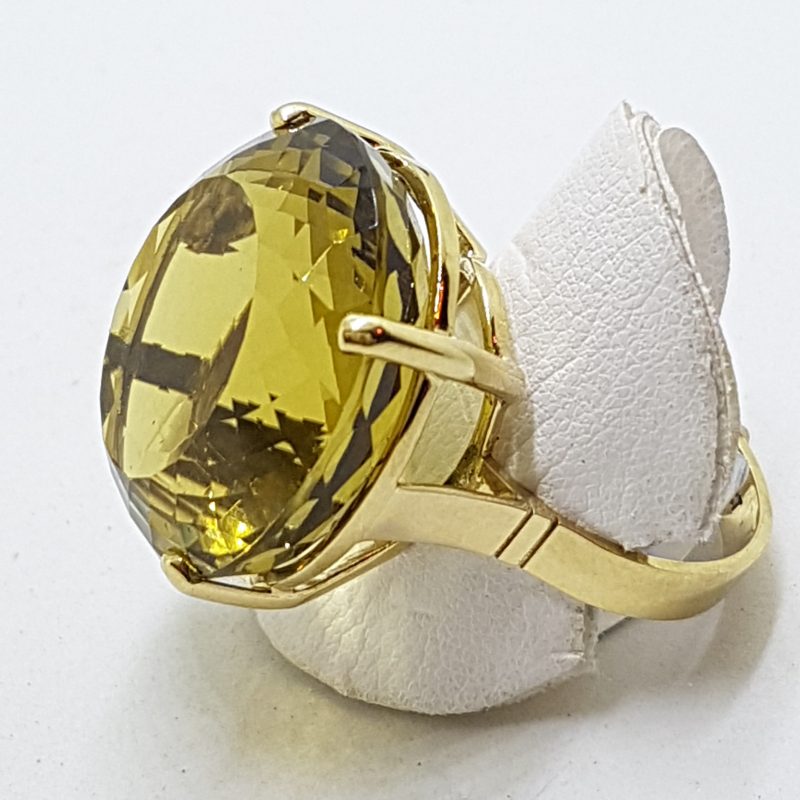 9ct Yellow Gold Lemon Citrine Large Round Cocktail Claw Set Ring
