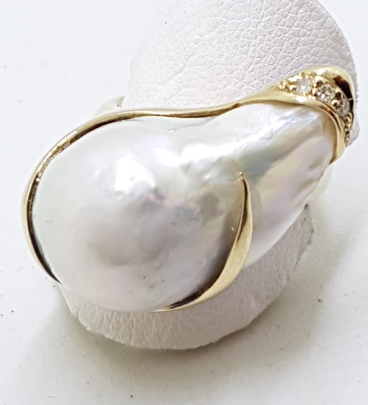 20200422_110409 14ct Yellow Gold Large Baroque Pearl & Diamond Ring - Handmade