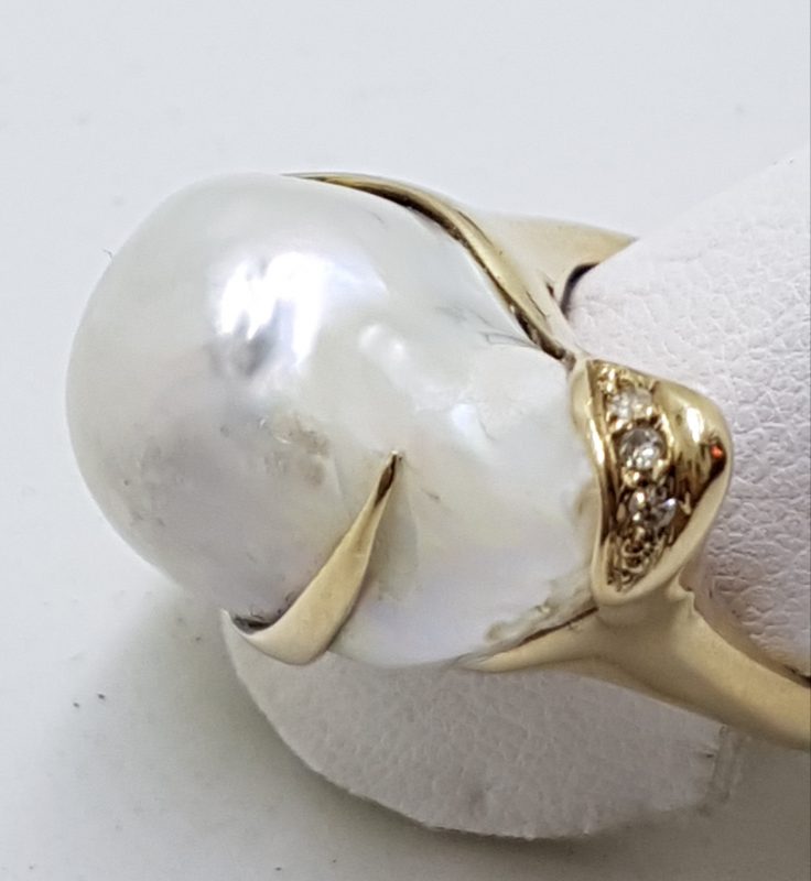 20200422_110424 14ct Yellow Gold Large Baroque Pearl & Diamond Ring - Handmade