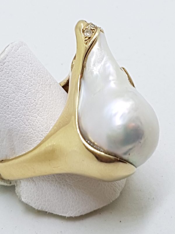20200422_110437 14ct Yellow Gold Large Baroque Pearl & Diamond Ring - Handmade