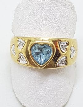 9ct Yellow Gold Topaz Heart & Diamond Wide Ring