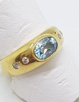 9ct Yellow Gold Oval Topaz & Diamond Wide Ring