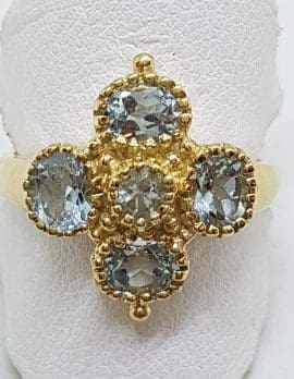 9ct Yellow Gold Topaz Cluster Ring - Shape of a Cross