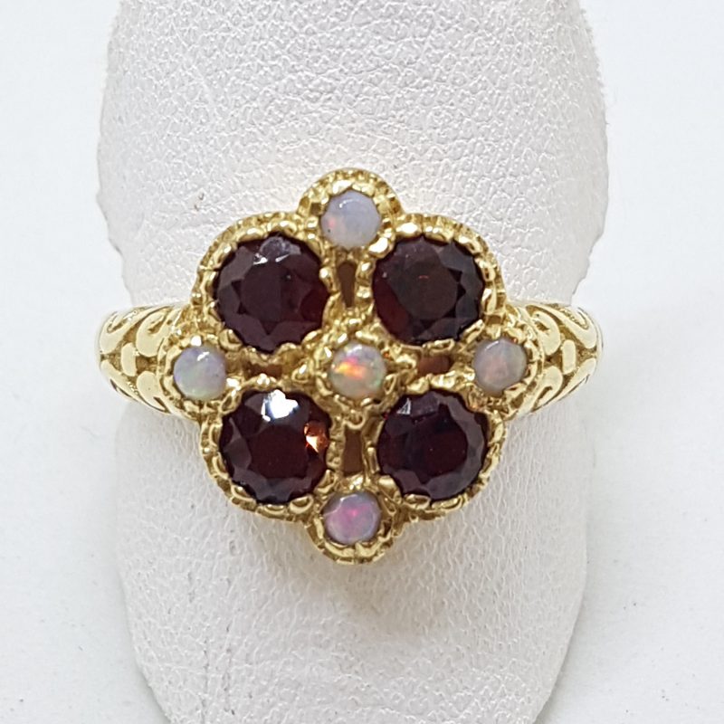 9ct Yellow Gold Garnet & Opal Cluster Ring