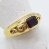 9ct Yellow Gold Rectangular Ornate Garnet Ring