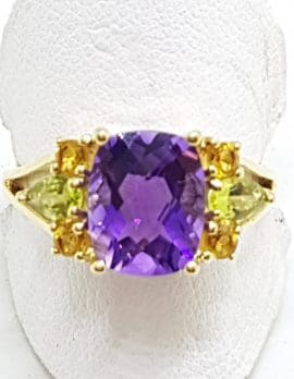 10ct Yellow Gold Stunning Amethyst, Peridot and Citrine Cluster Ring