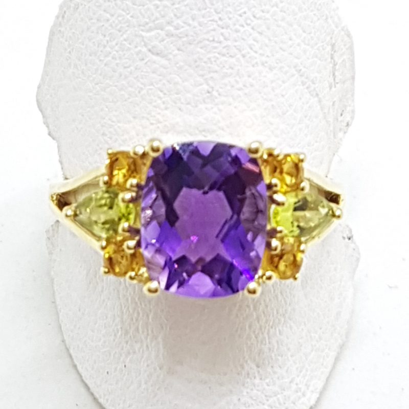 20200422_133414 10ct Yellow Gold Stunning Amethyst, Peridot and Citrine Cluster Ring