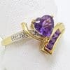 9ct Yellow Gold Diamonds with Amethyst Heart Ring