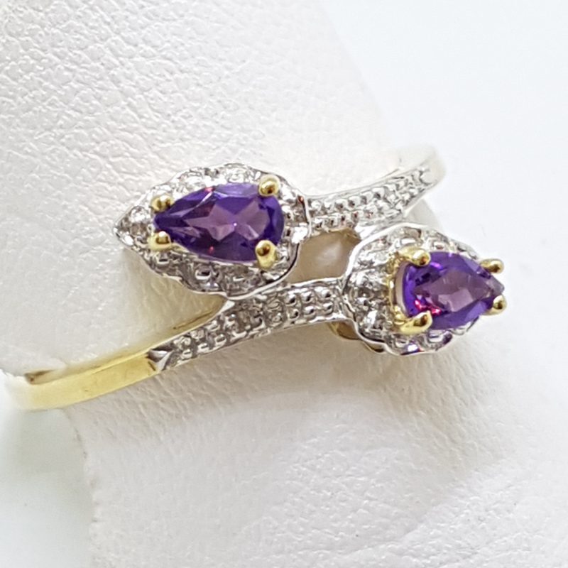 20200422_133734 9ct Yellow Gold Teardrop Shape Amethyst & Diamond Ring