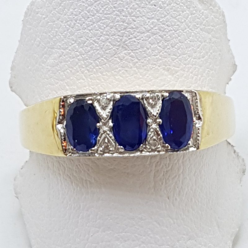 9ct Yellow Gold Natural Sapphire and Diamond Bridge Set Wide Ring