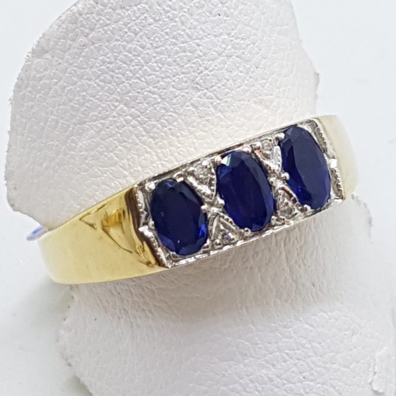 9ct Yellow Gold Natural Sapphire and Diamond Bridge Set Wide Ring