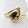 9ct Yellow Gold Natural Sapphire and Diamond Teardrop Shape Ring