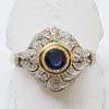 9ct Yellow Gold Natural Sapphire and Diamond Stunning Cluster Ring