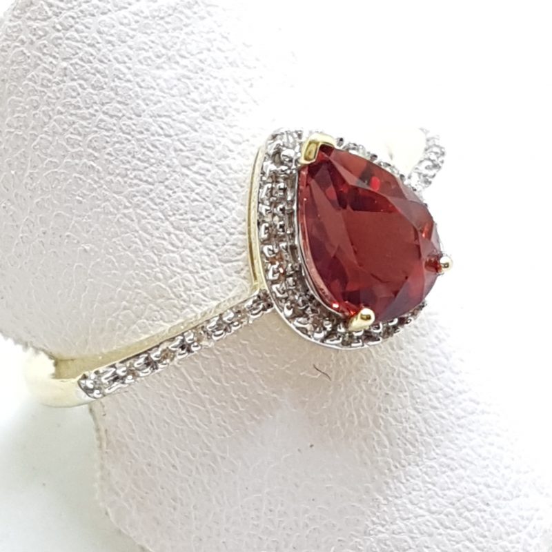 9ct Yellow Gold Tibetanite and Diamond Teardrop Shape Ring