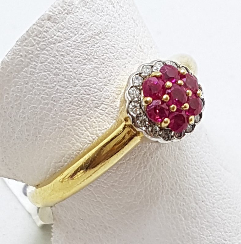 20200422_190004 9ct Yellow Gold Natural Ruby & Diamond Round Cluster "Cupcake" Ring