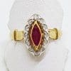 9ct Yellow Gold Natural Ruby & Diamond Marquis Shape Cluster Ring