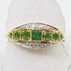 9ct Yellow Gold Natural Emerald & Diamond Bridge Set / Eternity Art Deco Style Ring