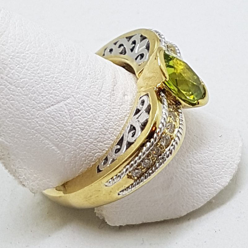 20200422_191118 9ct Yellow Gold Oval Peridot & Diamond Ornate Ring