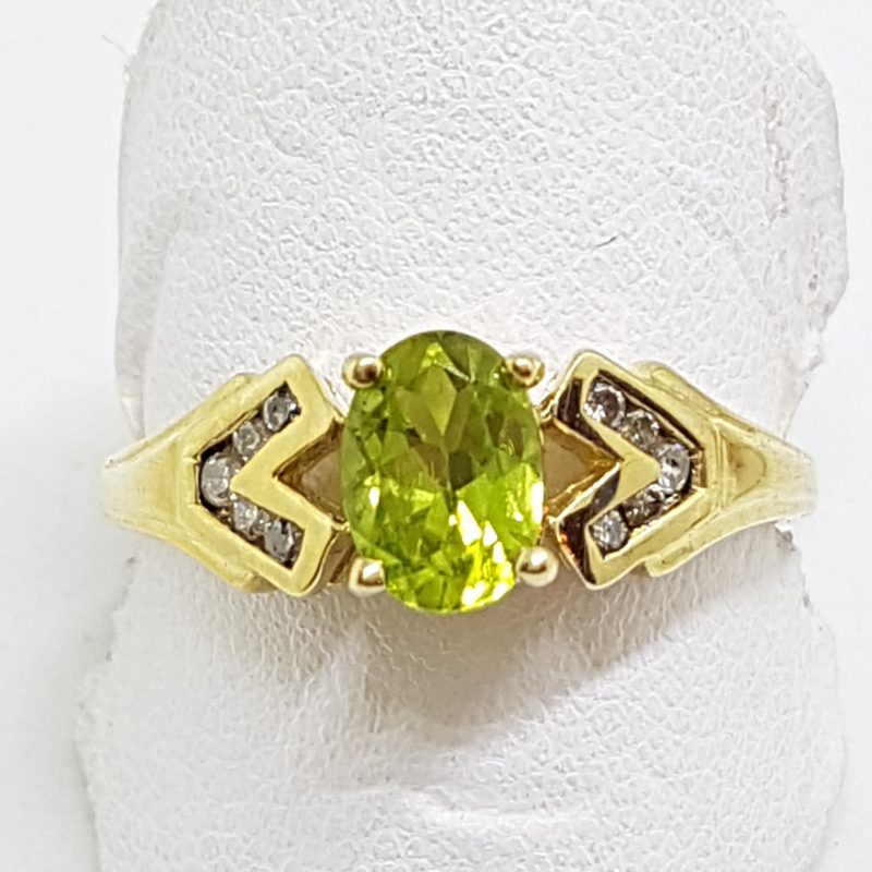 9ct Yellow Gold Peridot with Channel Set Diamonds Ring