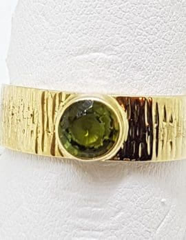 9ct Yellow Gold Green Tourmaline Wide Ring