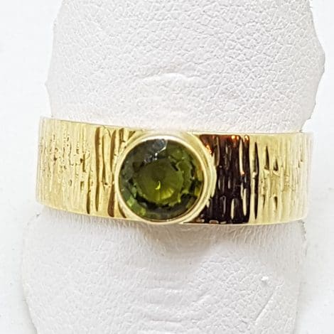 9ct Yellow Gold Green Tourmaline Wide Ring