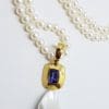 14ct Yellow Gold Long Handmade Iolite & Baroque Pearl Enhancer Pendant on Pearl Chain