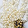 14ct Yellow Gold Large Ornate Sapphire Clasp on Multi - Strand Cultured Pearl Long Necklace / Chain