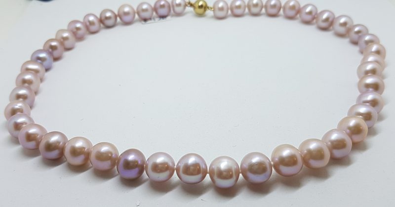 9ct Yellow Gold Clasp on Pink Pearl Necklace / Chain