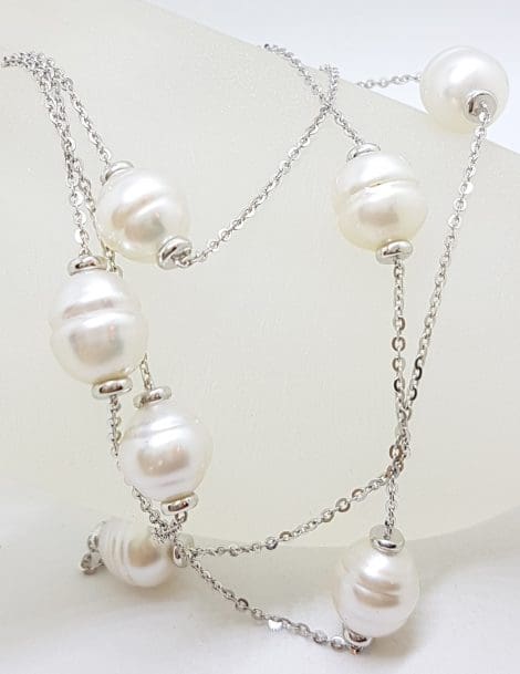 Sterling Silver and South Sea Pearl Long Chain Necklace