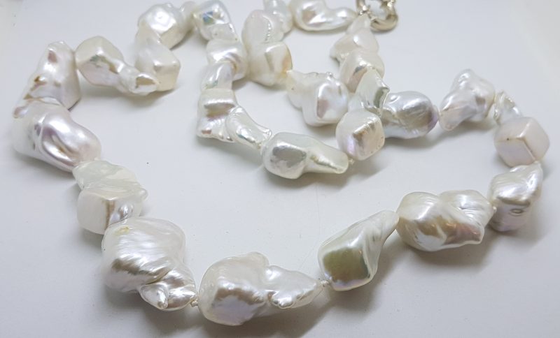 Sterling Silver Long Baroque Pearl Necklace / Chain