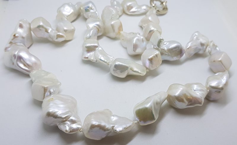 Sterling Silver Long Baroque Pearl Necklace / Chain