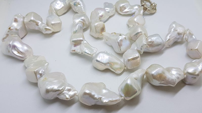 Sterling Silver Long Baroque Pearl Necklace / Chain