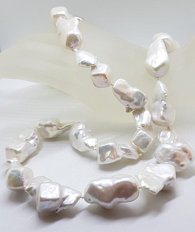 Sterling Silver Long Baroque Pearl Necklace / Chain