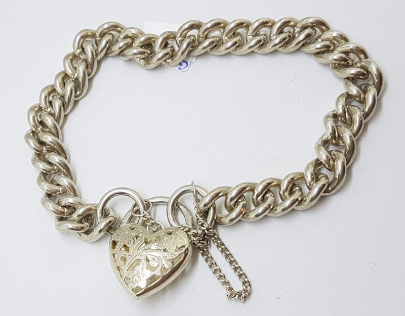 Sterling Silver Heavy Curb Link Padlock Bracelet