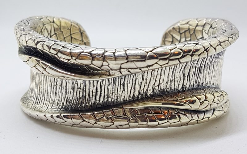 Sterling Silver Wide Patterned Bangle - HollowBracelet