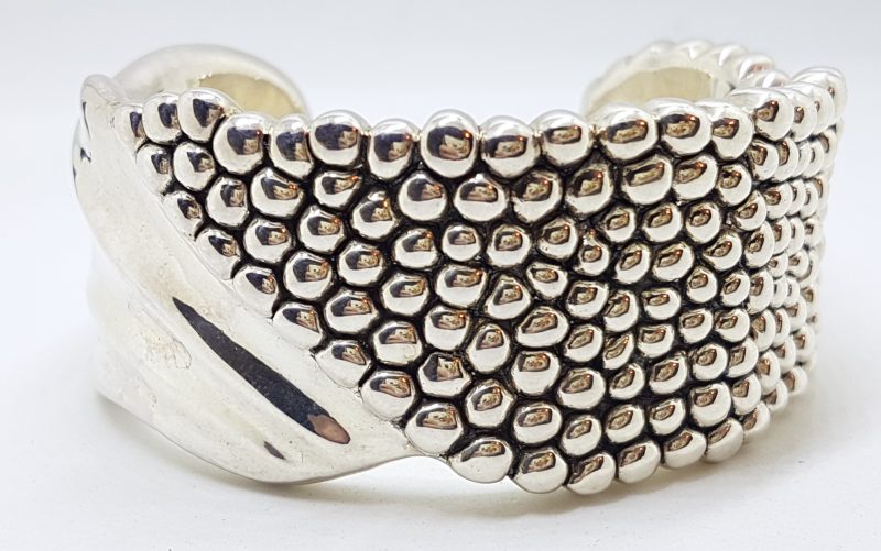 20200423_211100 Sterling Silver Wide Patterned Chunky Cuff Bangle - Hollow