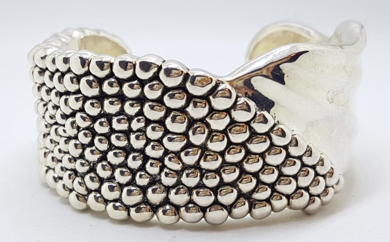 20200423_211116 Sterling Silver Wide Patterned Chunky Cuff Bangle - Hollow