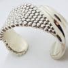 Sterling Silver Wide Patterned Chunky Cuff Bangle - Hollow