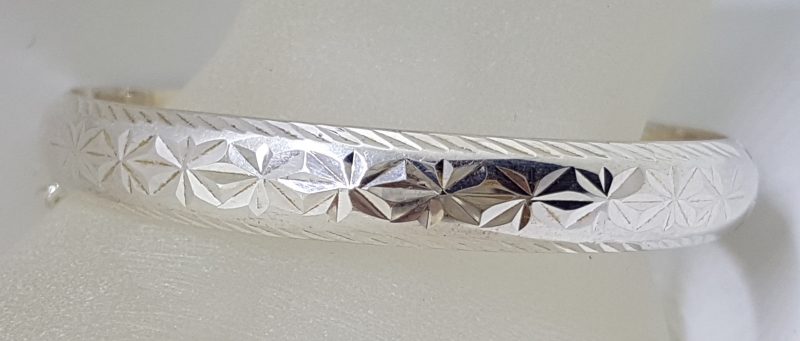 Sterling Silver Patterned Hinged Bangle - Hollow