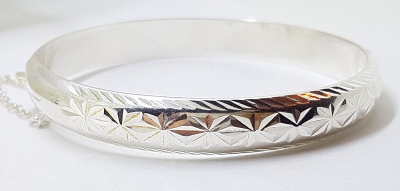 Sterling Silver Patterned Hinged Bangle - Hollow
