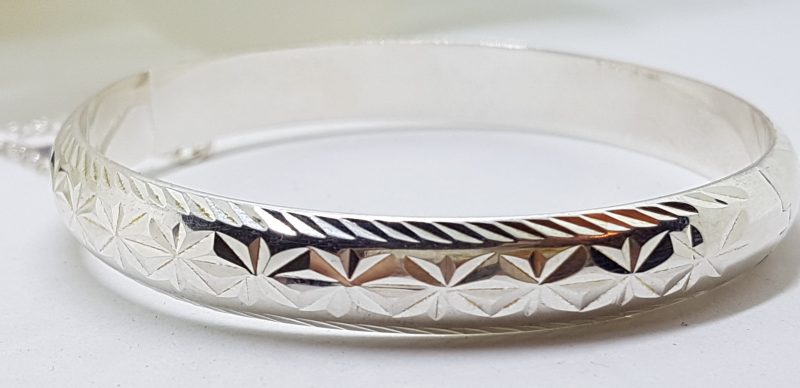 Sterling Silver Patterned Hinged Bangle - Hollow