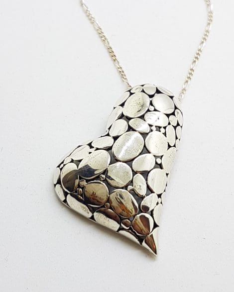Sterling Silver Large Patterned Heart Pendant on Sterling Silver Chain