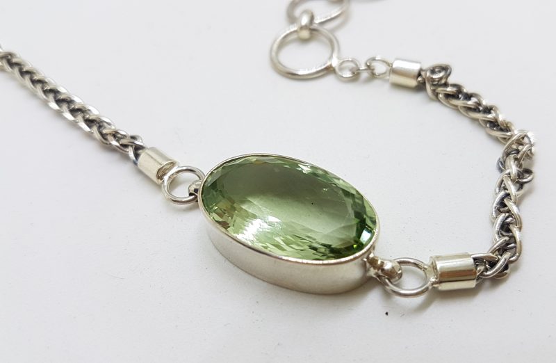 Sterling Silver Oval Prasiolite / Green Amethyst Bracelet - Large